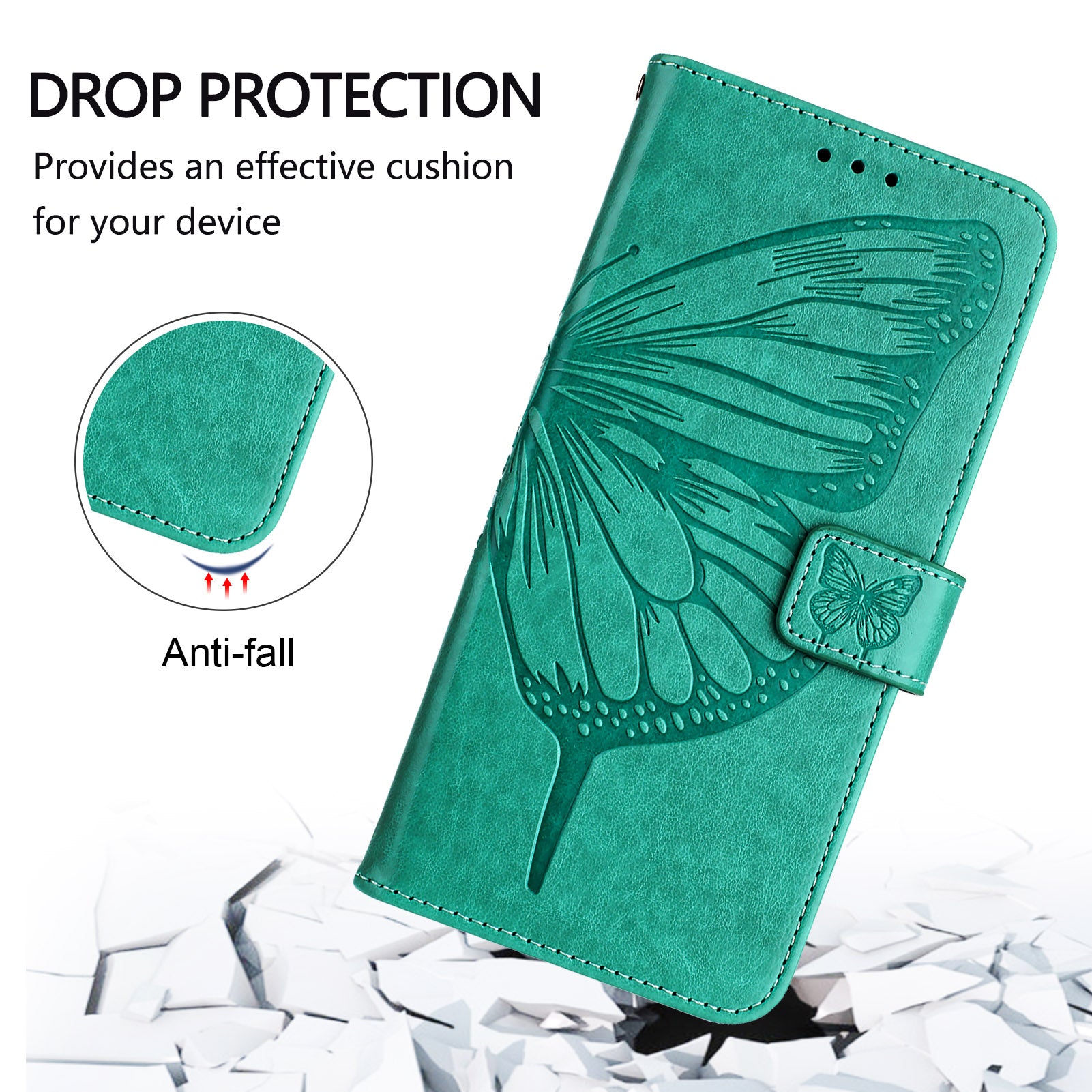For Samsung Galaxy A16 5G / A16 4G Case YB Imprinting Series-4 Butterfly Flower Flip Wallet Leather Phone Cover - Green For Samsung Galaxy A16 5G / A16 4G Case YB Imprinting Series-4 Butterfly Flower Flip Wallet Leather Phone Cover - Green